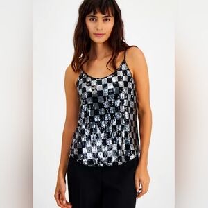 Bar III Black and Silver Checkered Sequin Women's Tank top XXL